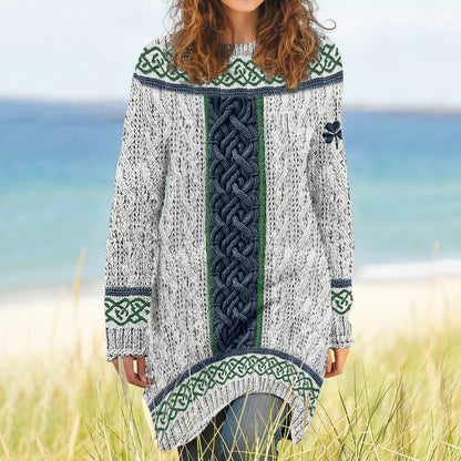 Women's Irish Celtic Knotted Shamrock Contrast Jacquard Sweater Dress elevenforest