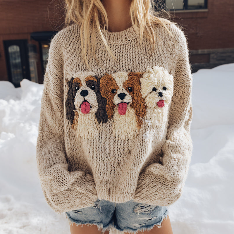 Fuzzy Papillon Cavalier King Charles Spaniel And Bichon Frise Dog Family Felt Cozy Knit Sweater elevenforest