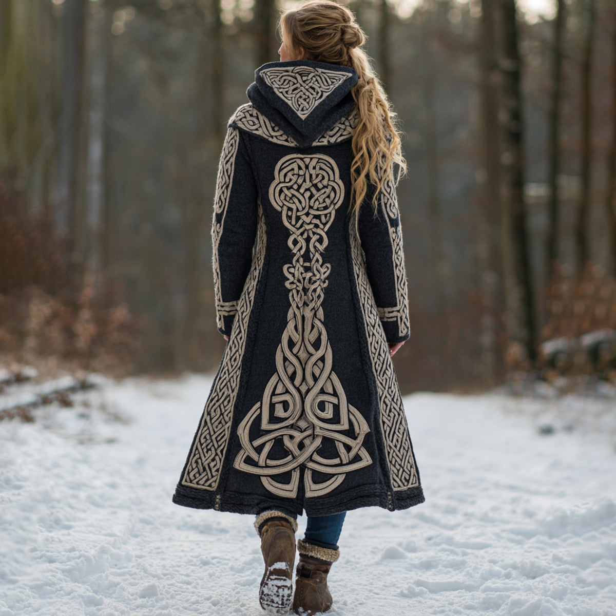 Women's Vintage Viking Celtic Knot Art Print Knit Hooded Cardigan