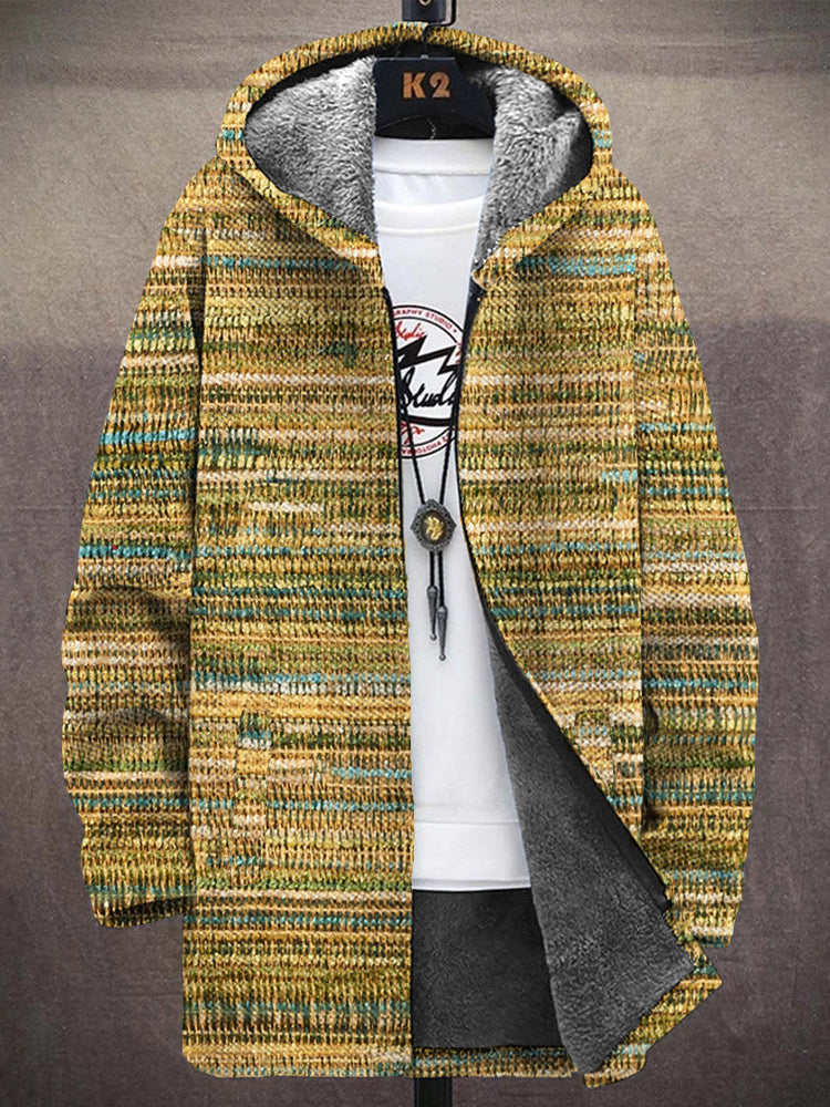 Men's Vintage Striped Knitted Pattern Cozy Hooded Coat elevenforest