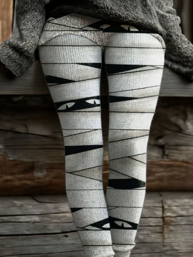 Women's Retro Halloween Peekaboo Monster Print Leggings artswardrobe