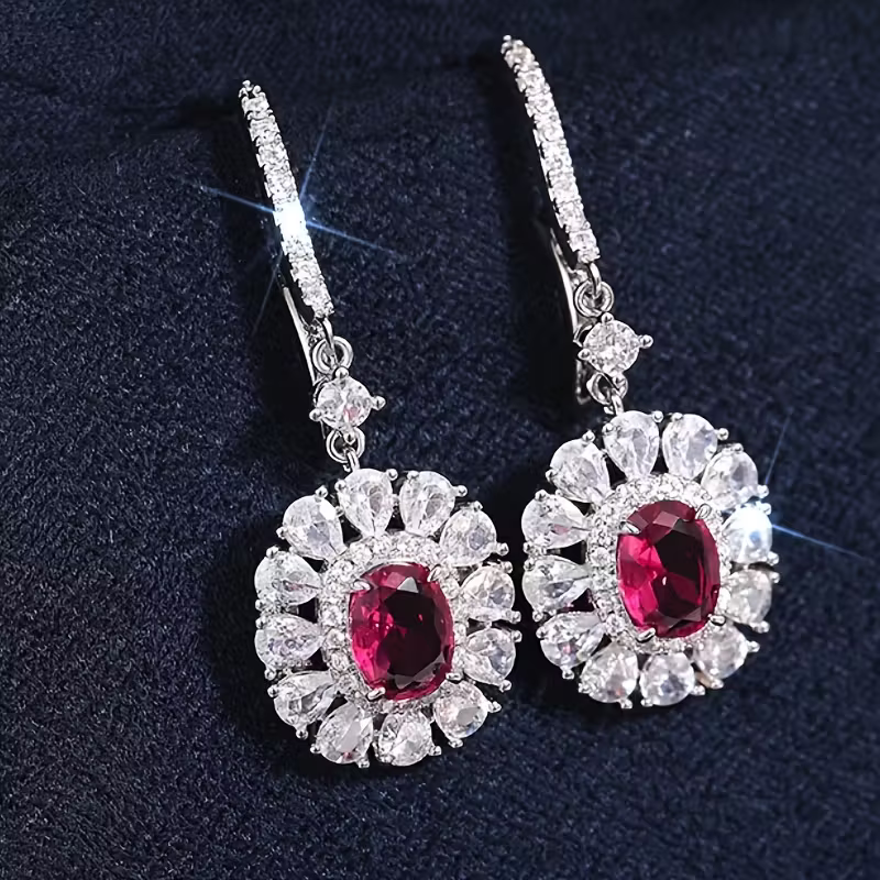 Ruby Dahlia Drop Earrings