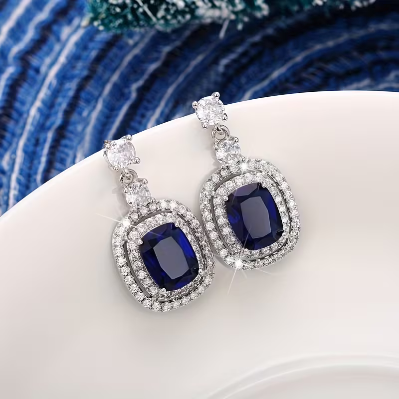 Royal Sapphire Halo Earrings