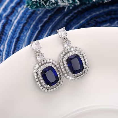 Royal Sapphire Halo Earrings