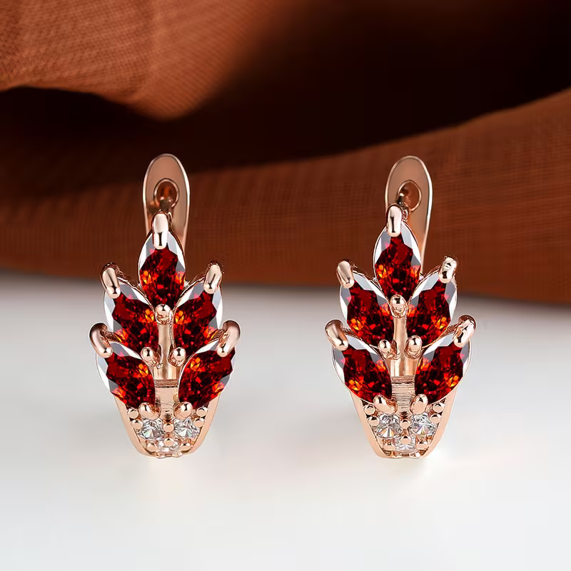Ruby Leaf Earrings