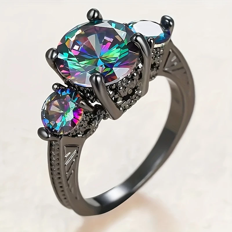 Colorful Crystalline Silver Ring