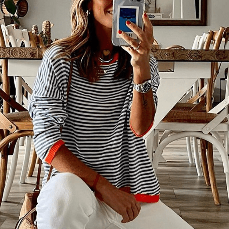 LP | Maglia a righe blu con finiture arancioni