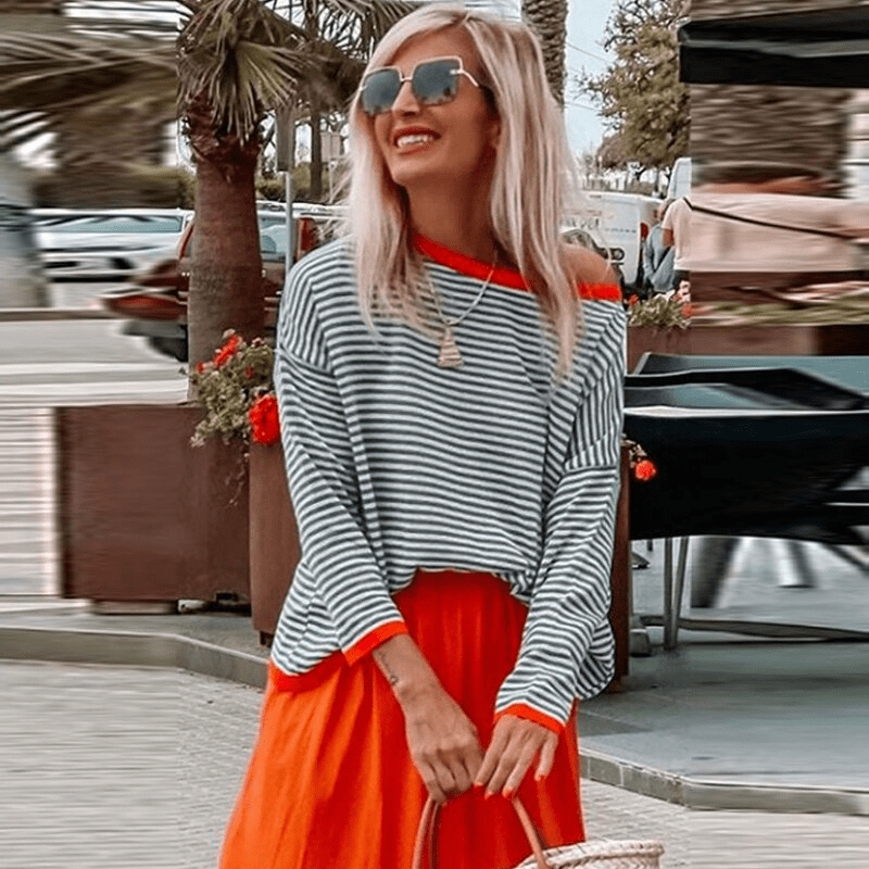 LP | Maglia a righe blu con finiture arancioni