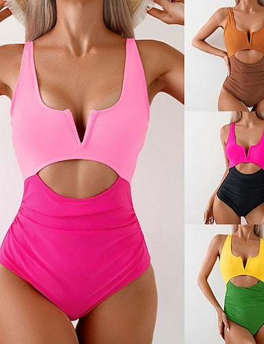 Tankini Two Piece Swimsuit Racerback Cut Out Swimwear Patchwork Swimwear Black Pink Breathable Quick Dry Lightweight Sleeveless - Swimming Surfing Beach Summer Spring