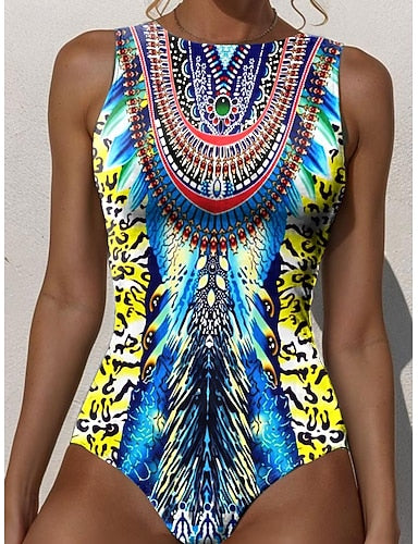 One Piece Swimsuit Slimming Monokini Briefs Tummy Control High Waist Slim Backless Vacation Beach Wear Graphic Round Neck Sleeveless Bathing Suits