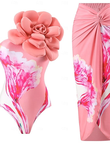 Swimwear One Piece 2 Piece Monokini Skirt Swimsuit Tummy Control High Waist Slim Backless Vacation Beach Wear Asymmetric Neck Sleeveless Bathing Suits