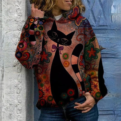 LP | Elegante felpa con cappuccio con stampa di gatti