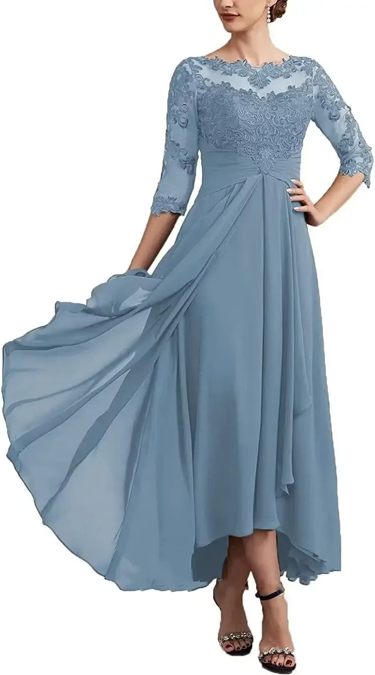 ER | Maxi abito in chiffon con maniche trasparenti di lunghezza midi