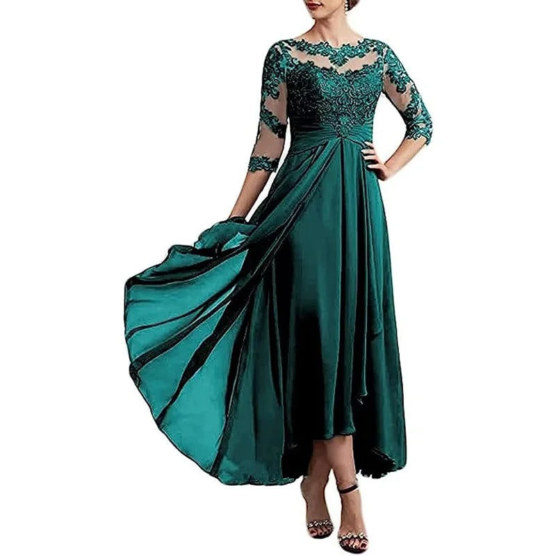 ER | Maxi abito in chiffon con maniche trasparenti di lunghezza midi