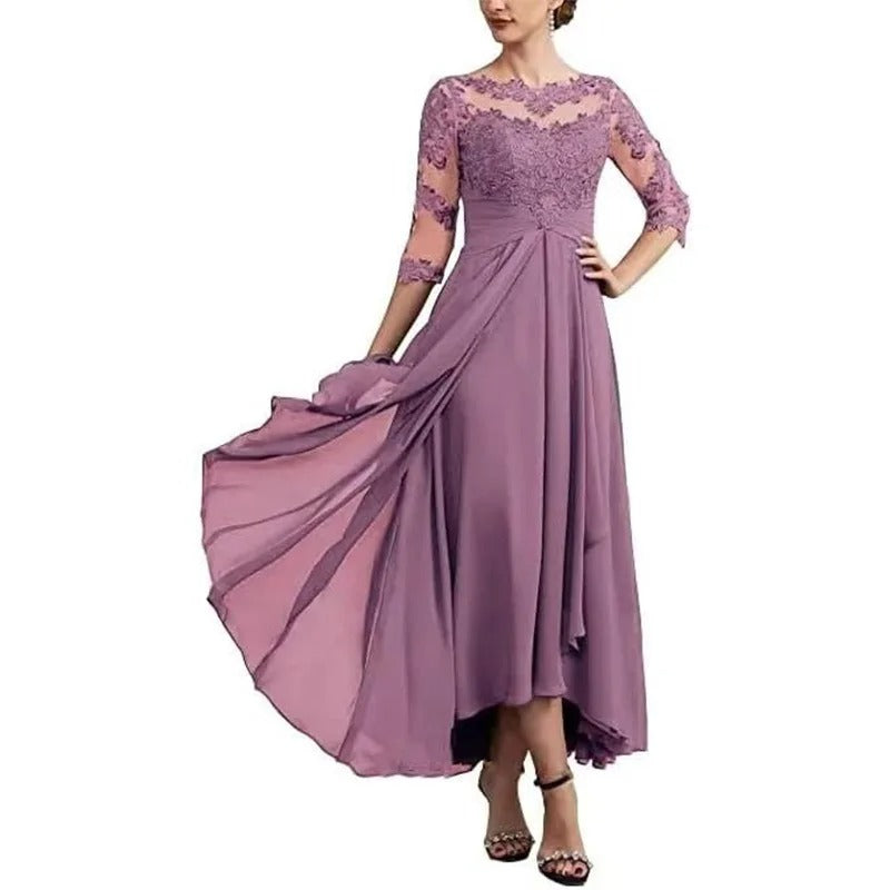 ER | Maxi abito in chiffon con maniche trasparenti di lunghezza midi