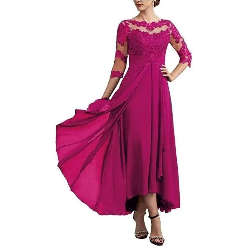 ER | Maxi abito in chiffon con maniche trasparenti di lunghezza midi
