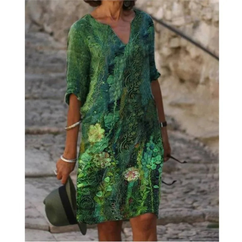 ER | Abito midi con scollo a V e motivo floreale