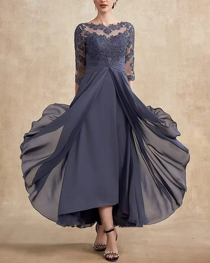 ER | Maxi abito in chiffon con maniche trasparenti di lunghezza midi