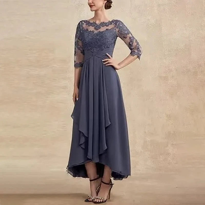 ER | Maxi abito in chiffon con maniche trasparenti di lunghezza midi