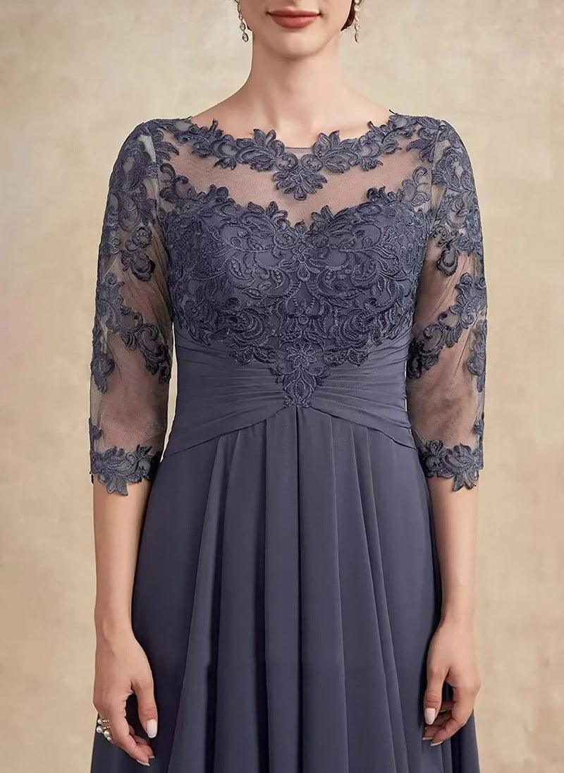 ER | Maxi abito in chiffon con maniche trasparenti di lunghezza midi