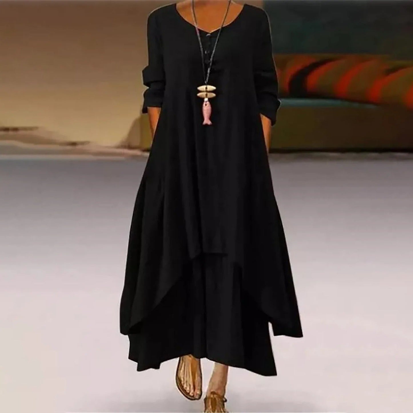 ER | Abito midi fluido multistrato