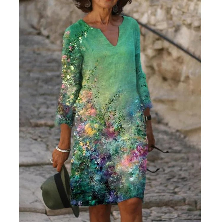 ER | Abito midi con scollo a V e motivo floreale