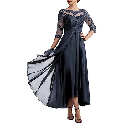 ER | Maxi abito in chiffon con maniche trasparenti di lunghezza midi