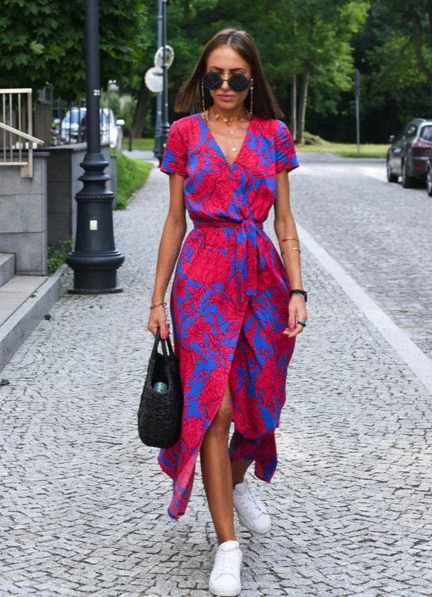 ER | Elegante abito midi estivo a fiori colorati