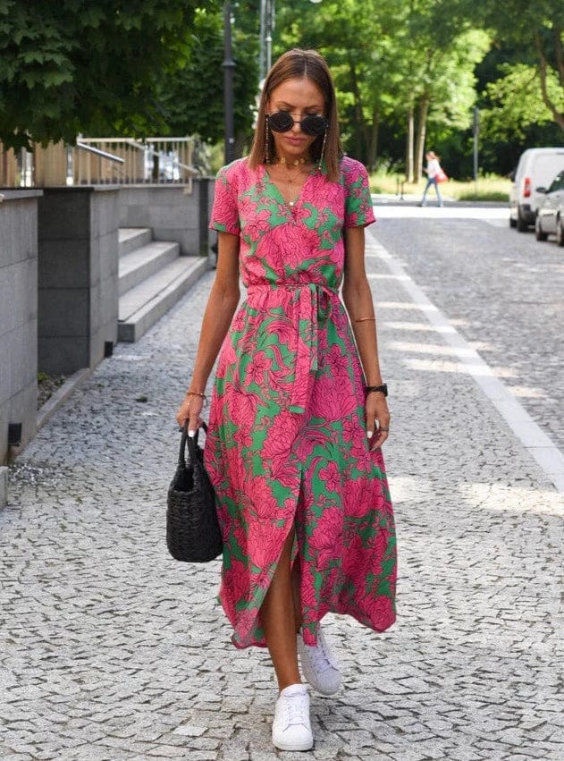 ER | Elegante abito midi estivo a fiori colorati