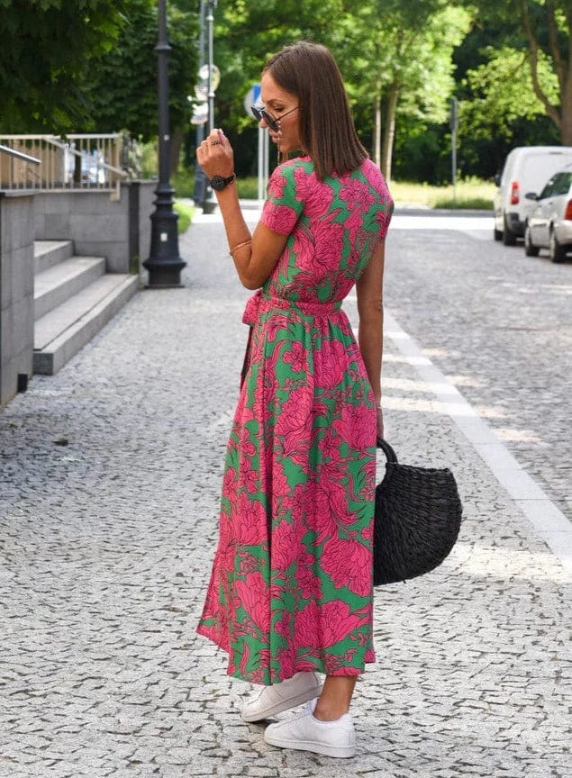 ER | Elegante abito midi estivo a fiori colorati