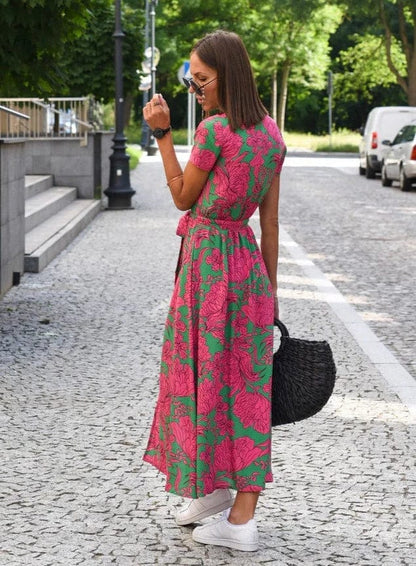 ER | Elegante abito midi estivo a fiori colorati