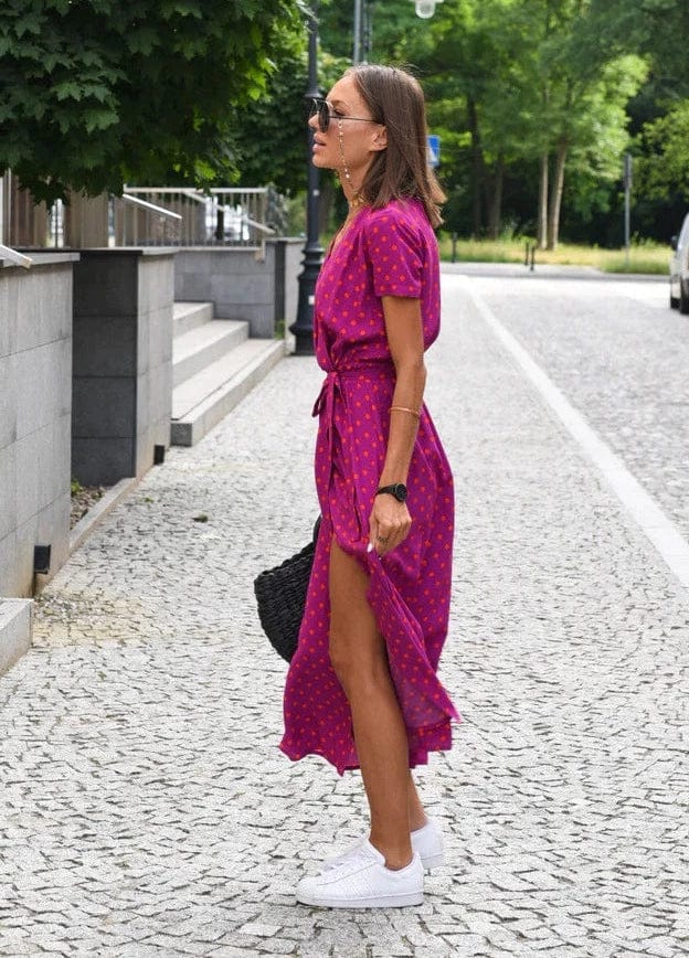 ER | Elegante abito midi estivo a fiori colorati