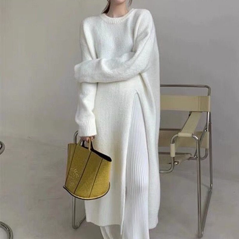 ER | Abito midi con maglione e dettaglio a pieghe