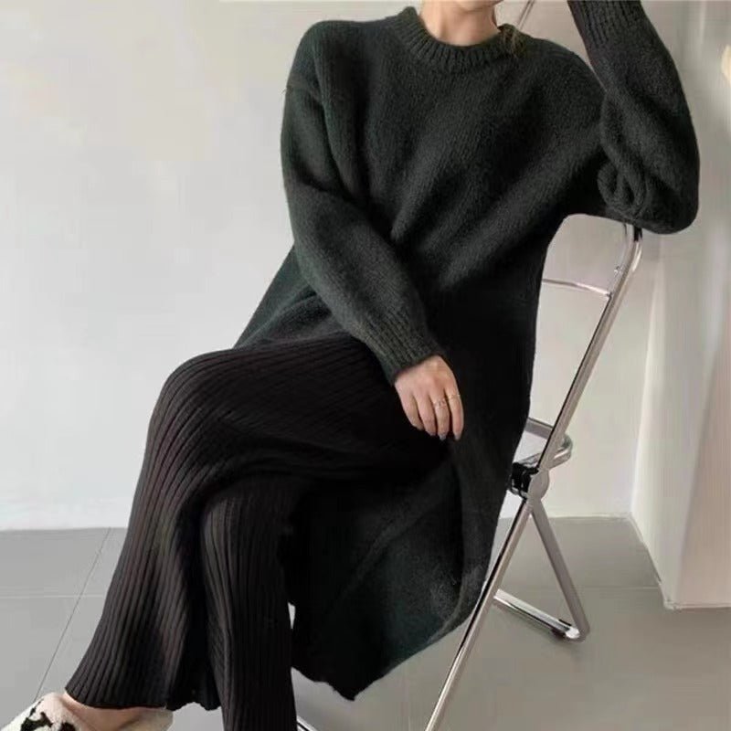 ER | Abito midi con maglione e dettaglio a pieghe