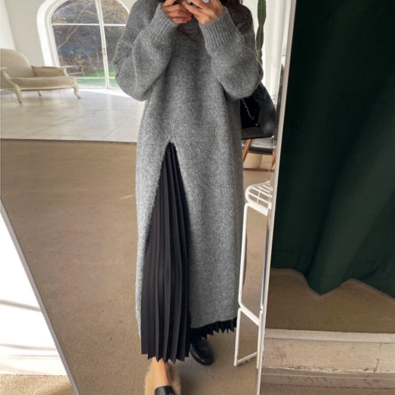 ER | Abito midi con maglione e dettaglio a pieghe