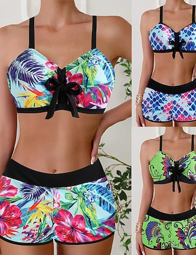 Swimwear 2 Piece Briefs Swimsuit Patchwork Backless Vacation Beach Wear V Neck Sleeveless Bathing Suits