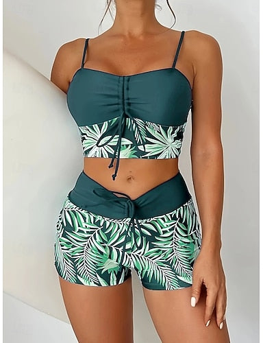 Swimwear Bikini 2 Piece Shorts Swimsuit Slim Backless Vacation Beach Wear V Neck Sleeveless Bathing Suits