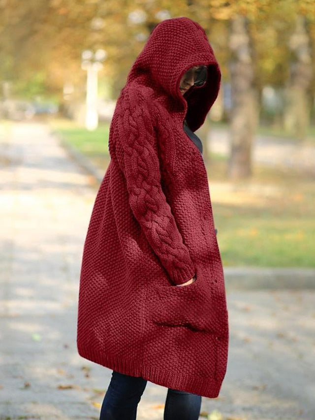 ER | Cardigan con cappuccio in maglia grossa