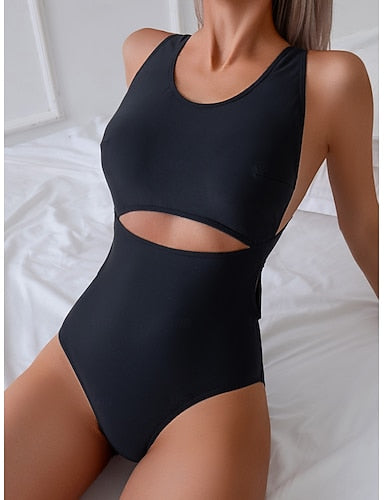 Swimwear One Piece Monokini Swimsuit Tummy Control High Waist Slim Backless Vacation Beach Wear Color V Neck Sleeveless Bathing Suits