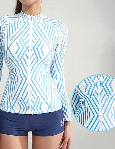 2 Piece Rash Guard Tankini Swimsuits Surfing Shirt Stripes With Boyshorts Upf50+ Breathable Long Sleeve Swimwear Surfing Canoeing Snorkeling Spring