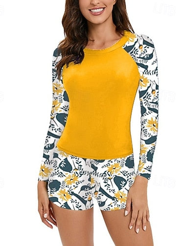 Rash Guard Swimsuit 2 Piece Spandex Uv Sun Protection Upf50+ Quick Dry Long Sleeve Swimwear Swimsuit Surfing Beach Water Sports Summer