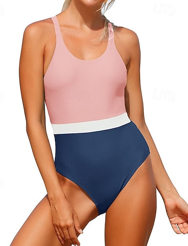 Bathing Suit Swimsuits One Pieces Color-blocking Brief Leg Quick Dry Elastic Sleeveless Swimwear Swimsuit Surfing Beach Swimming Summer