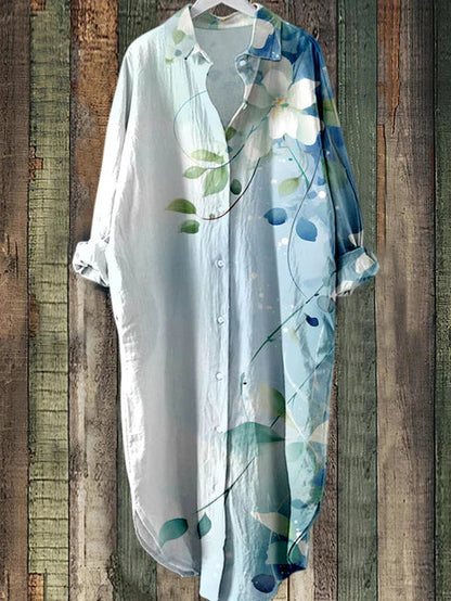 ER | Abito midi abbottonato con stampa floreale