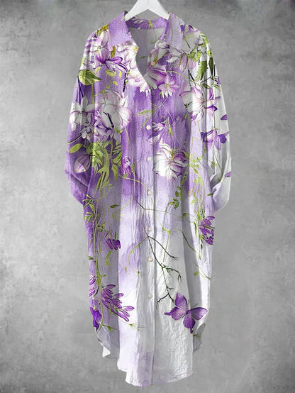 ER | Abito midi abbottonato con stampa floreale