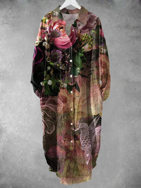 ER | Abito midi abbottonato con stampa floreale