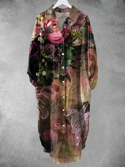 ER | Abito midi abbottonato con stampa floreale