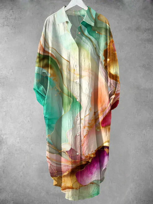 ER | Abito midi abbottonato con stampa floreale