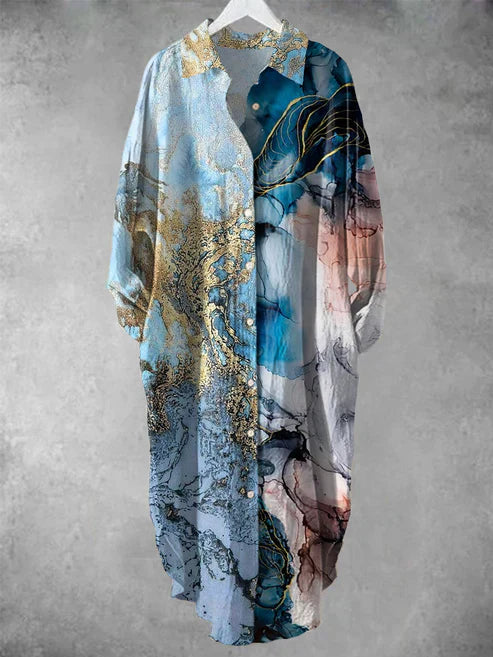 ER | Abito midi abbottonato con stampa floreale