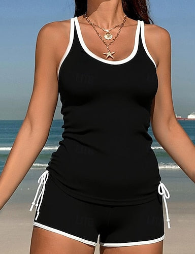 Bathing Suit Tankini 2 Pieces Colored Ultra Light (ul) Uv Protection Elastic Sleeveless Swimwear Surfing Snorkeling Summer