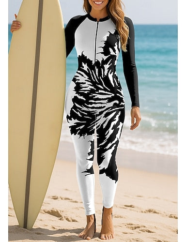 Medium Standard Rash Guard Full Body Swimwear Dive Skin Suit Abstract Front Zip Upf50+ Quick Dry High Elasticity Long Sleeve Swimwear Bodysuit Surfing Canoeing Diving Summer